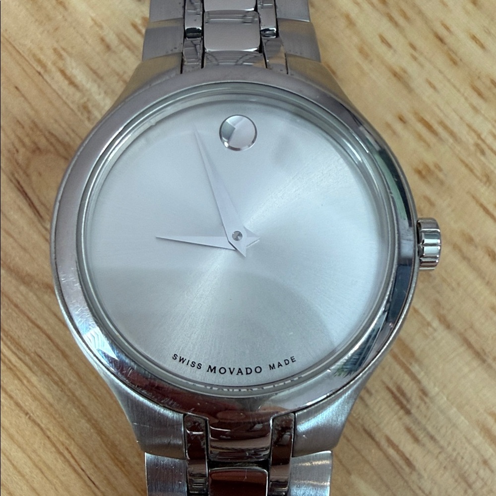 Movado Silver Watch with White Dial